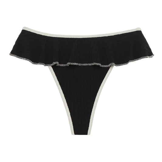 Black (Cream Binded) Terry Rib Tamarindo Ruffle Bikini Bottom
