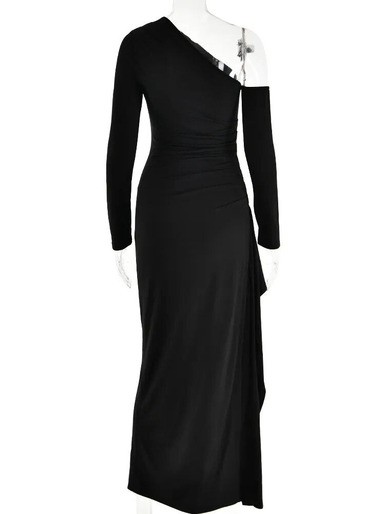 Oblique Shoulder High-Split Bodycon Dress